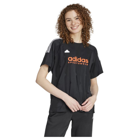 Adidas Γυναικεία κοντομάνικη μπλούζα Tiro Cut 3-Stripes Jacquard Boyfriend Tee